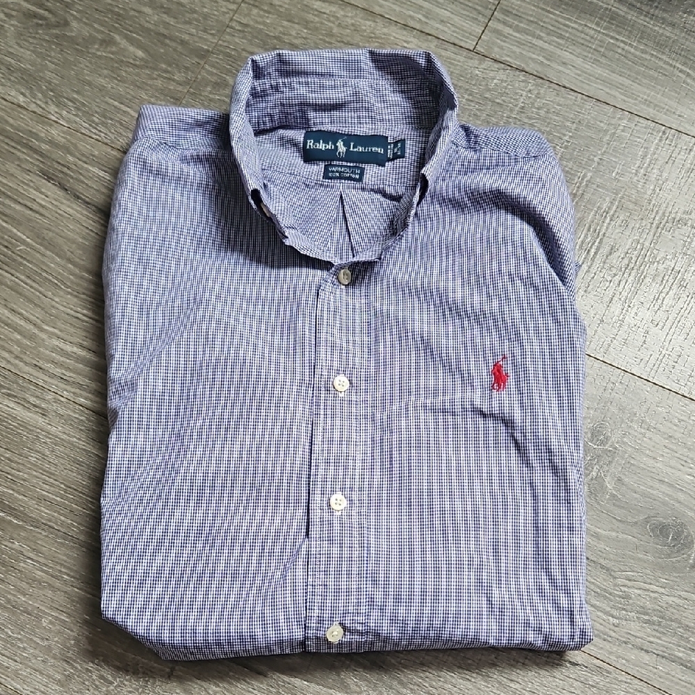 Ralph Lauren Yarmouth Red Blue Long Sleeve Button Down Shirt 16 32/33